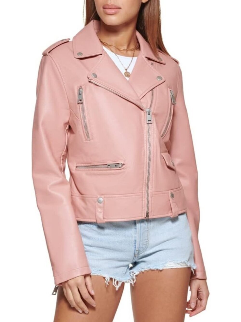 Women's Cameo Brown Polyurethane Cropped Stylish Faux Leather Motorcyle Jacket